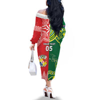 Custom Tonga XIII And Australia Kangaroos Family Matching Off The Shoulder Long Sleeve Dress and Hawaiian Shirt Mate Maa Tongan Ngatu With Aboriginal LT05 - Polynesian Pride