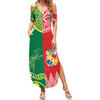 Custom Tonga XIII And Australia Kangaroos Family Matching Summer Maxi Dress and Hawaiian Shirt Mate Maa Tongan Ngatu With Aboriginal LT05 Mom's Dress Red - Polynesian Pride