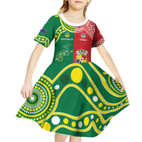 Custom Tonga XIII And Australia Kangaroos Kid Short Sleeve Dress Mate Maa Tongan Ngatu With Aboriginal LT05 - Polynesian Pride