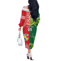 Custom Tonga XIII And Australia Kangaroos Off The Shoulder Long Sleeve Dress Mate Maa Tongan Ngatu With Aboriginal LT05 - Polynesian Pride