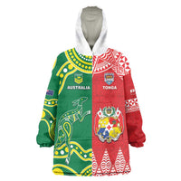 Custom Tonga XIII And Australia Kangaroos Wearable Blanket Hoodie Mate Maa Tongan Ngatu With Aboriginal LT05 One Size Red - Polynesian Pride