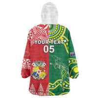 Custom Tonga XIII And Australia Kangaroos Wearable Blanket Hoodie Mate Maa Tongan Ngatu With Aboriginal LT05 - Polynesian Pride