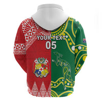 Custom Tonga XIII And Australia Kangaroos Zip Hoodie Mate Maa Tongan Ngatu With Aboriginal
