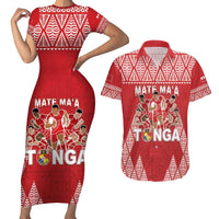 Custom Tonga Rugby Couples Matching Short Sleeve Bodycon Dress and Hawaiian Shirt Tonga Mate Ma'a Take The Lead LT05 Red - Polynesian Pride