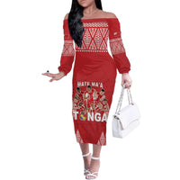Custom Tonga Rugby Family Matching Off The Shoulder Long Sleeve Dress and Hawaiian Shirt Tonga Mate Ma'a Take The Lead LT05 Mom's Dress Red - Polynesian Pride