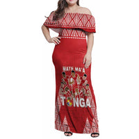 Custom Tonga Rugby Family Matching Off Shoulder Maxi Dress and Hawaiian Shirt Tonga Mate Ma'a Take The Lead LT05 Mom's Dress Red - Polynesian Pride