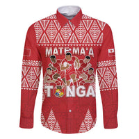 Custom Tonga Rugby Family Matching Off Shoulder Short Dress and Hawaiian Shirt Tonga Mate Ma'a Take The Lead LT05 Dad's Shirt - Long Sleeve Red - Polynesian Pride