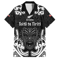 Personalised Aotearoa Family Matching Off Shoulder Short Dress and Hawaiian Shirt Toitu Te Tiriti O Waitangi LT05 Dad's Shirt - Short Sleeve Black - Polynesian Pride