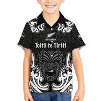 Personalised Aotearoa Family Matching Puletasi Dress and Hawaiian Shirt Toitu Te Tiriti O Waitangi LT05 Son's Shirt Black - Polynesian Pride