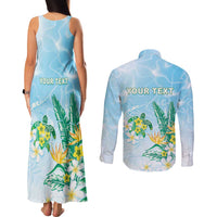Personalised 2025 Aloha Hawaii Couples Matching Tank Maxi Dress and Long Sleeve Button Shirt Tropical Flowers And Honu LT05 - Polynesian Pride