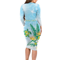Personalised 2025 Aloha Hawaii Family Matching Long Sleeve Bodycon Dress and Hawaiian Shirt Tropical Flowers And Honu LT05 - Polynesian Pride
