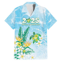 Personalised 2025 Aloha Hawaii Family Matching Mermaid Dress and Hawaiian Shirt Tropical Flowers And Honu LT05 Dad's Shirt - Short Sleeve Blue - Polynesian Pride