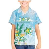 Personalised 2025 Aloha Hawaii Family Matching Mermaid Dress and Hawaiian Shirt Tropical Flowers And Honu LT05 Son's Shirt Blue - Polynesian Pride