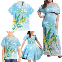 Personalised 2025 Aloha Hawaii Family Matching Off Shoulder Maxi Dress and Hawaiian Shirt Tropical Flowers And Honu LT05 - Polynesian Pride