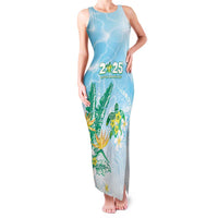 Personalised 2025 Aloha Hawaii Family Matching Tank Maxi Dress and Hawaiian Shirt Tropical Flowers And Honu LT05 Mom's Dress Blue - Polynesian Pride