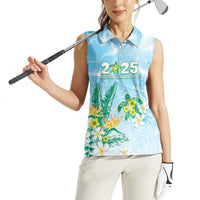 Personalised 2025 Aloha Hawaii Women Sleeveless Polo Shirt Tropical Flowers And Honu LT05 - Polynesian Pride