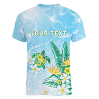 Personalised 2025 Aloha Hawaii Women V-Neck T-Shirt Tropical Flowers And Honu LT05 - Polynesian Pride