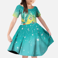 Hawaii Honu Family Matching Tank Maxi Dress and Hawaiian Shirt - Tropical Flowers Turquoise Gradient LT05 Daughter's Dress Turquoise - Polynesian Pride