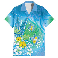 Hawaii Honu Family Matching Long Sleeve Bodycon Dress and Hawaiian Shirt Tropical Flowers Blue Gradient LT05 Dad's Shirt - Short Sleeve Blue - Polynesian Pride