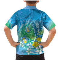 Hawaii Honu Family Matching Mermaid Dress and Hawaiian Shirt Tropical Flowers Blue Gradient LT05 - Polynesian Pride