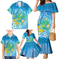 Hawaii Honu Family Matching Mermaid Dress and Hawaiian Shirt Tropical Flowers Blue Gradient LT05 - Polynesian Pride