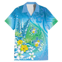 Hawaii Honu Family Matching Mermaid Dress and Hawaiian Shirt Tropical Flowers Blue Gradient LT05 Dad's Shirt - Short Sleeve Blue - Polynesian Pride