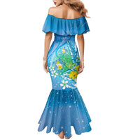 Hawaii Honu Family Matching Mermaid Dress and Hawaiian Shirt Tropical Flowers Blue Gradient LT05 - Polynesian Pride