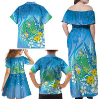 Hawaii Honu Family Matching Off Shoulder Maxi Dress and Hawaiian Shirt Tropical Flowers Blue Gradient LT05 - Polynesian Pride