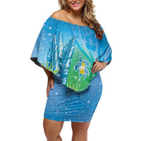 Hawaii Honu Family Matching Off Shoulder Short Dress and Hawaiian Shirt Tropical Flowers Blue Gradient LT05 Mom's Dress Blue - Polynesian Pride