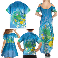 Hawaii Honu Family Matching Summer Maxi Dress and Hawaiian Shirt - Tropical Flowers Blue Gradient LT05 - Polynesian Pride