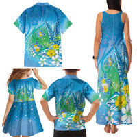 Hawaii Honu Family Matching Tank Maxi Dress and Hawaiian Shirt - Tropical Flowers Blue Gradient LT05 - Polynesian Pride