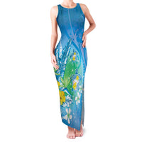 Hawaii Honu Family Matching Tank Maxi Dress and Hawaiian Shirt - Tropical Flowers Blue Gradient LT05 Mom's Dress Blue - Polynesian Pride