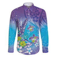 Hawaii Honu Family Matching Mermaid Dress and Hawaiian Shirt Tropical Flowers Purple Gradient LT05 Dad's Shirt - Long Sleeve Purple - Polynesian Pride