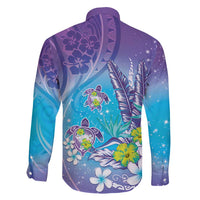 Hawaii Honu Family Matching Off Shoulder Short Dress and Hawaiian Shirt Tropical Flowers Purple Gradient LT05 - Polynesian Pride