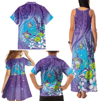Hawaii Honu Family Matching Tank Maxi Dress and Hawaiian Shirt - Tropical Flowers Purple Gradient LT05 - Polynesian Pride