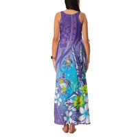 Hawaii Honu Family Matching Tank Maxi Dress and Hawaiian Shirt - Tropical Flowers Purple Gradient LT05 - Polynesian Pride