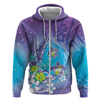 Hawaii Honu Hoodie Tropical Flowers Purple Gradient