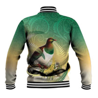 New Zealand Pigeon Kereru Baseball Jacket Maori Fern Art Green Gradient LT05 - Polynesian Pride