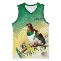 New Zealand Pigeon Kereru Basketball Jersey Maori Fern Art Green Gradient LT05 Unisex Green - Polynesian Pride