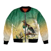 New Zealand Pigeon Kereru Bomber Jacket Maori Fern Art Green Gradient - Polynesian Pride