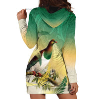 New Zealand Pigeon Kereru Hoodie Dress Maori Fern Art Green Gradient LT05 - Polynesian Pride
