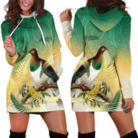 New Zealand Pigeon Kereru Hoodie Dress Maori Fern Art Green Gradient LT05 - Polynesian Pride