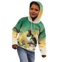 New Zealand Pigeon Kereru Kid Hoodie Maori Fern Art Green Gradient LT05 - Polynesian Pride