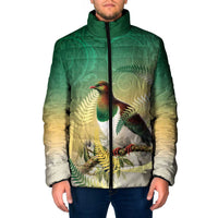 New Zealand Pigeon Kereru Padded Jacket Maori Fern Art Green Gradient LT05 Men Green - Polynesian Pride