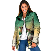 New Zealand Pigeon Kereru Padded Jacket Maori Fern Art Green Gradient LT05 Women Green - Polynesian Pride