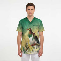 New Zealand Pigeon Kereru Scrub Top Maori Fern Art Green Gradient LT05 - Polynesian Pride