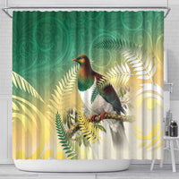 New Zealand Pigeon Kereru Shower Curtain Maori Fern Art Green Gradient LT05 - Polynesian Pride