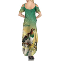 New Zealand Pigeon Kereru Summer Maxi Dress Maori Fern Art Green Gradient LT05 - Polynesian Pride