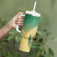 New Zealand Pigeon Kereru Tumbler With Handle Maori Fern Art Green Gradient LT05 - Polynesian Pride