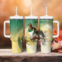 New Zealand Pigeon Kereru Tumbler With Handle Maori Fern Art Green Gradient LT05 - Polynesian Pride